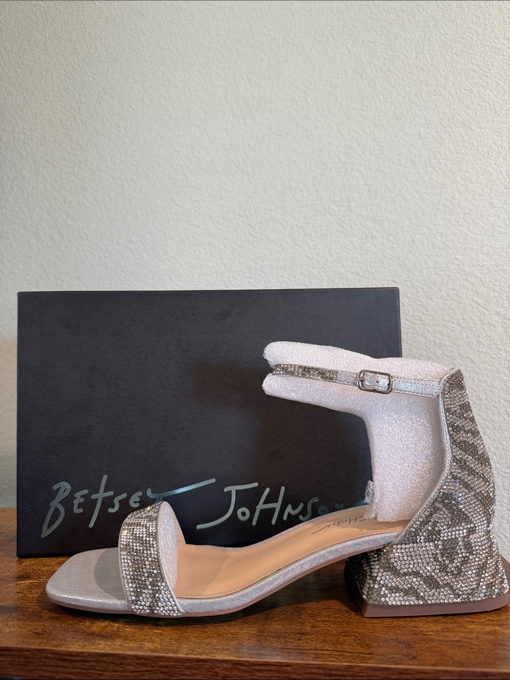 Betsey Johnson Sparkling Silver Block Heel Sandals